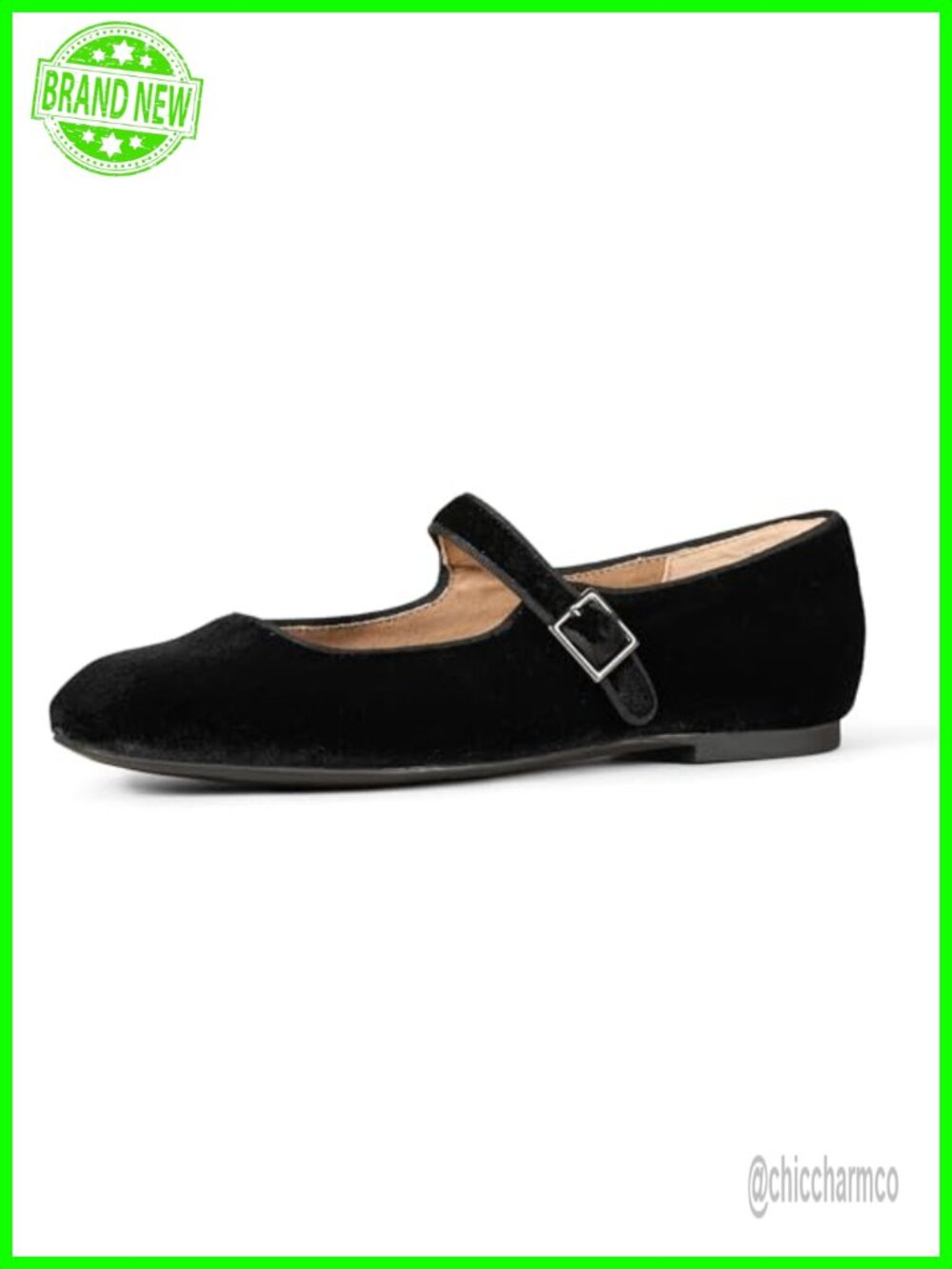 Women's Velvet Mary Jane Ballet Flats with Buckle Strap